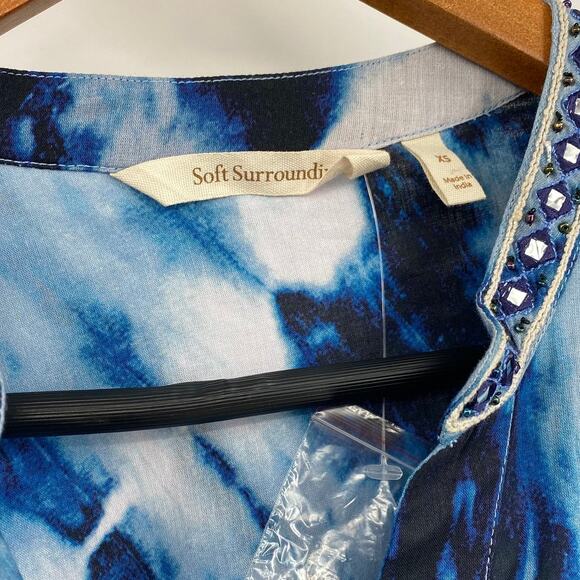 Soft Surroundings Sea Sprite Maxi Dress Embroidered Coverup Tie Dye Blue NEW XS - Picture 8 of 9